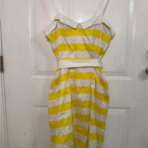Tara Jarmon Designer Strapless Yellow and White Dress
